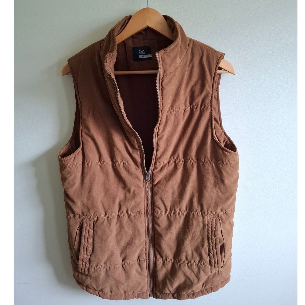 Brown Puffer Vest Faux Suede Gorpcore Retro Streetwear Western Americana Rugged